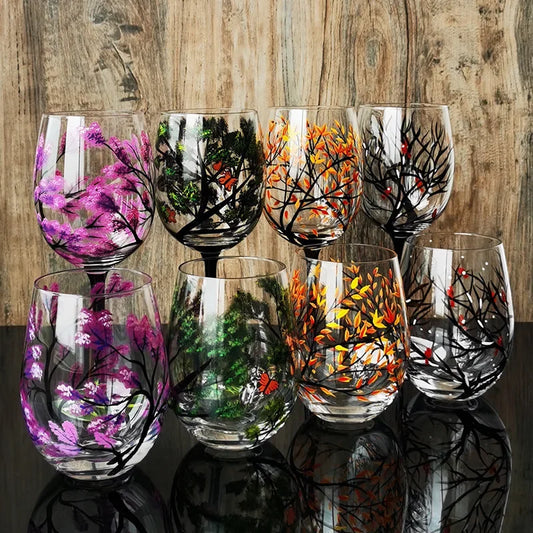 Crystal Glass Painted Creative Four Seasons Wine Goblets