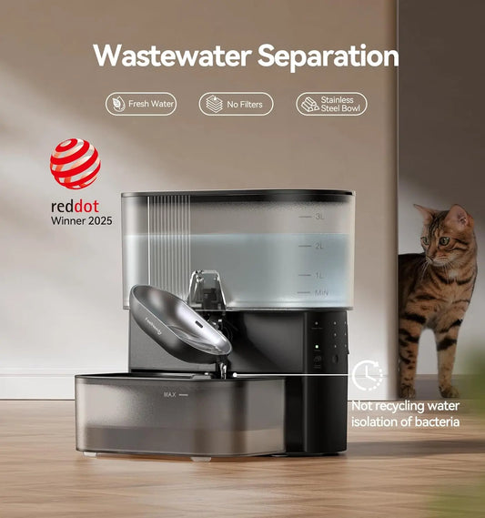 Pet Water Fountain Wastewater Separation Stainless Steel Bowl For Cats And Dogs