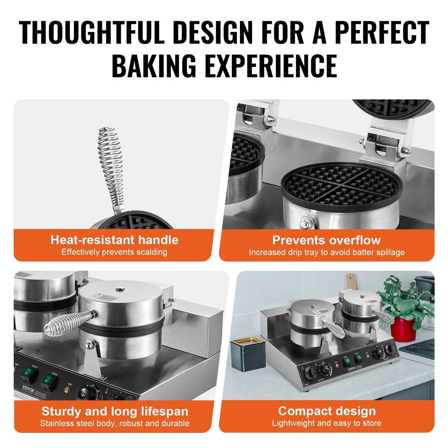 Double Head Kitchen Waffle Maker Adjustable Temperature