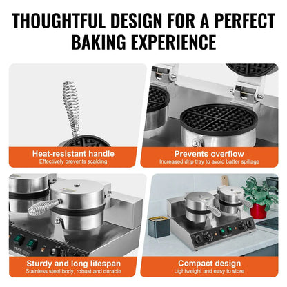 Double Head Kitchen Waffle Maker Adjustable Temperature