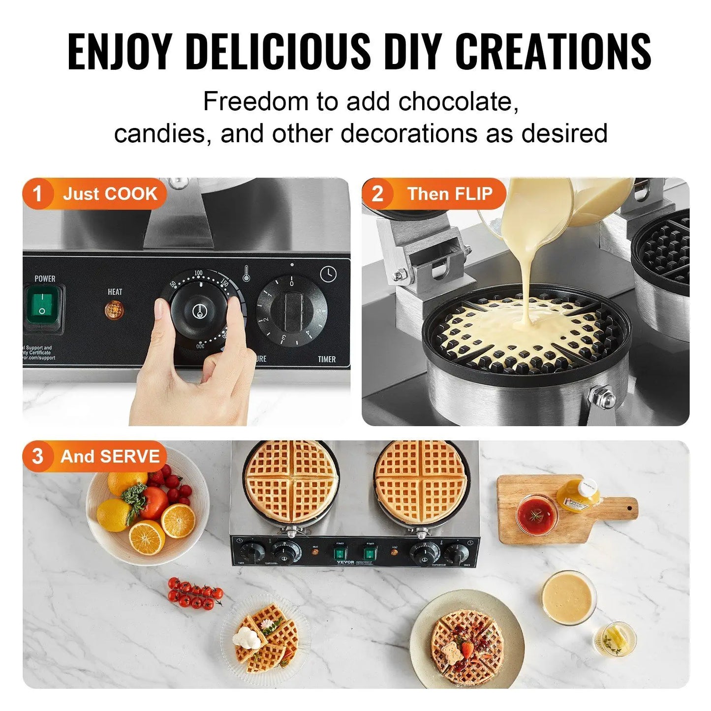 Double Head Kitchen Waffle Maker Adjustable Temperature