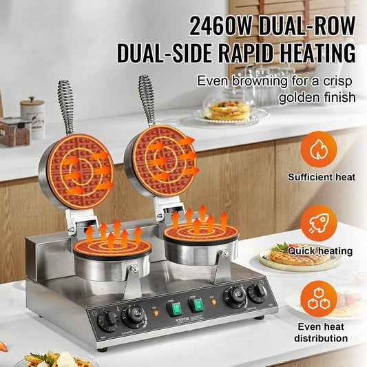 Double Head Kitchen Waffle Maker Adjustable Temperature