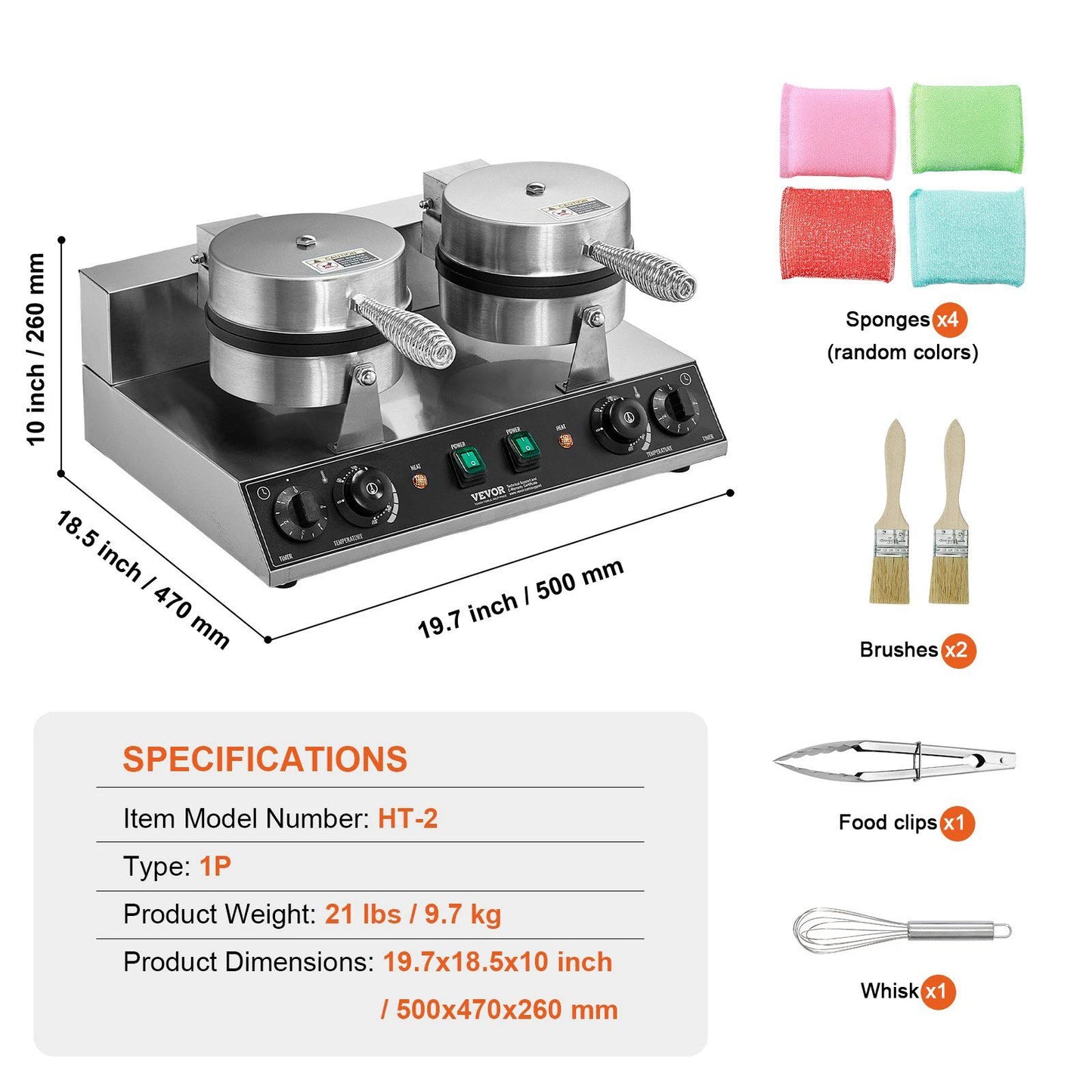 Double Head Kitchen Waffle Maker Adjustable Temperature