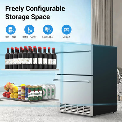 Refrigerator With Wheels & Drawer For Patio Kitchen Livingroom