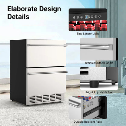 Refrigerator With Wheels & Drawer For Patio Kitchen Livingroom