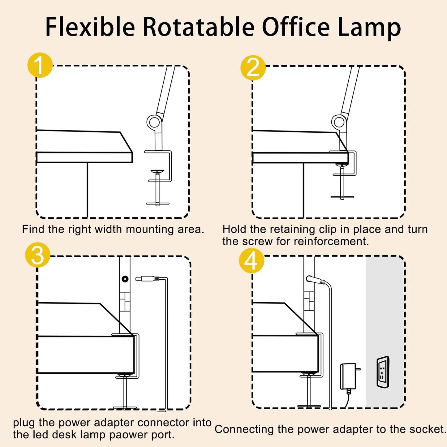 LED Desk Lamp With Clamp Flexible With Swing Arm Sections