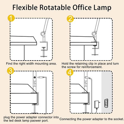 LED Desk Lamp With Clamp Flexible With Swing Arm Sections
