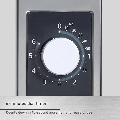 Compact Silver Microwave Oven With 6 Minute Timer
