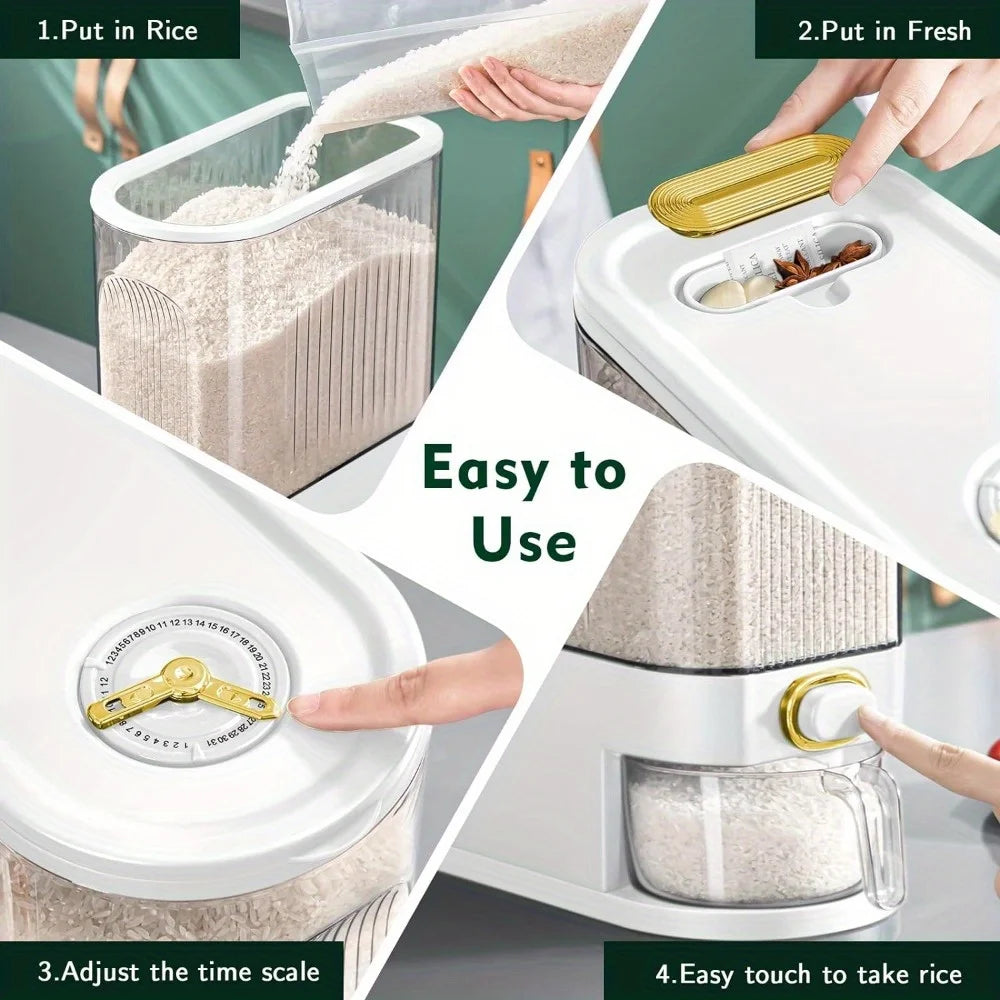 Large Rice Dispenser Pantry Storage & Measuring Cup