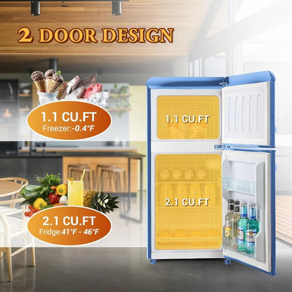 Small Refrigerator With Freezer Retro Adjustable Thermostat