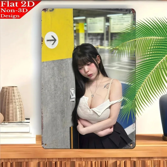 Vintage Metal Wall Sign Retro Woman Art 8x12 "