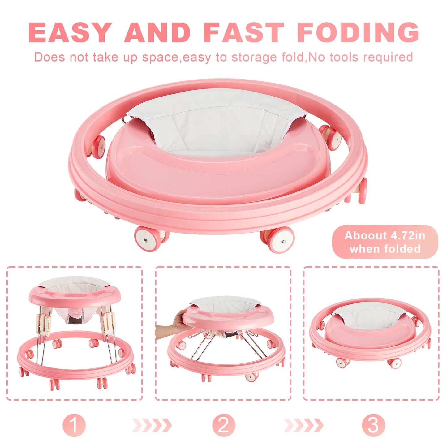 Baby Walker Foldable Multi-Function Anti-Rollover Walker Brake Design