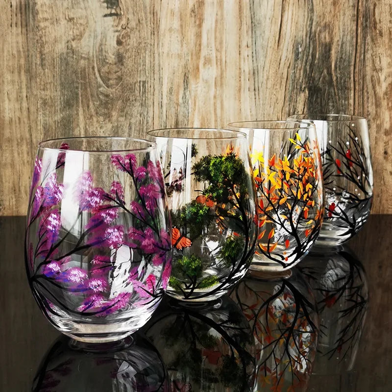 Crystal Glass Painted Creative Four Seasons Wine Goblets
