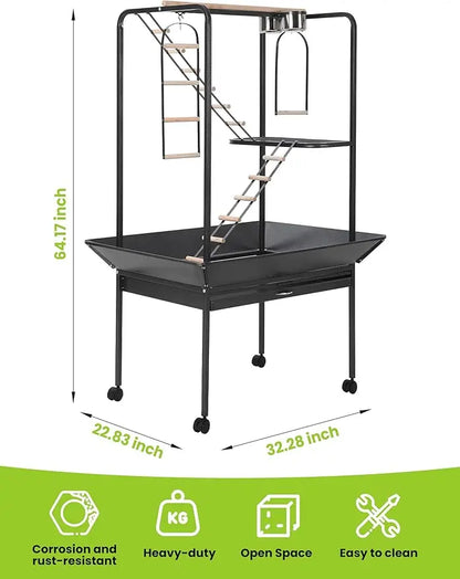 Parrot Playstand With Wheels Bird Cage Stand And Ladder