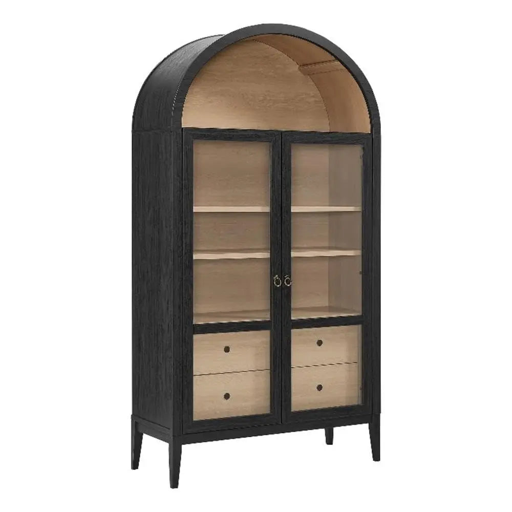 Tall Arched Storage Display Cabinet 74" Walnut Light Oak