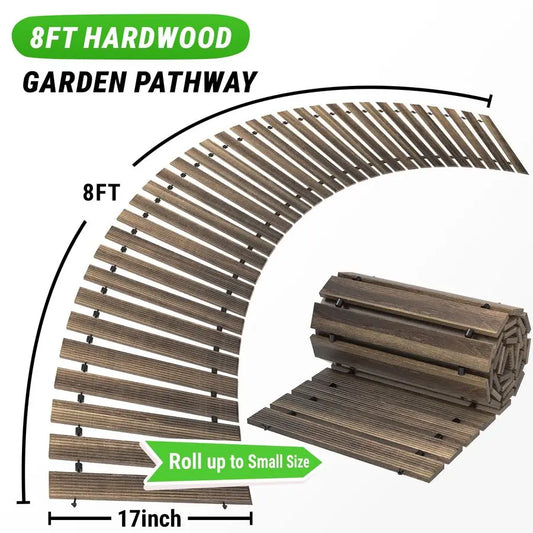 8FT x 17IN Wooden Garden Pathway, Outdoor Roll-out, Walkway
