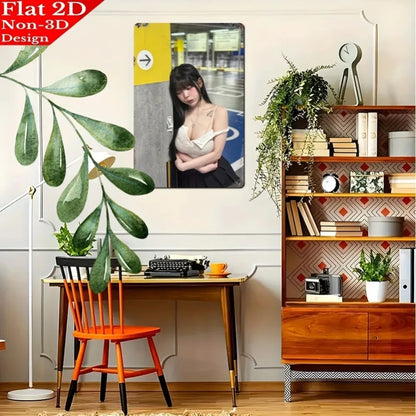 Vintage Metal Wall Sign Retro Woman Art 8x12 "