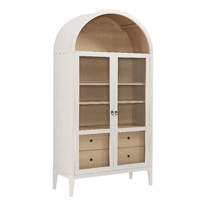 Tall Arched Storage Display Cabinet 74" Walnut Light Oak