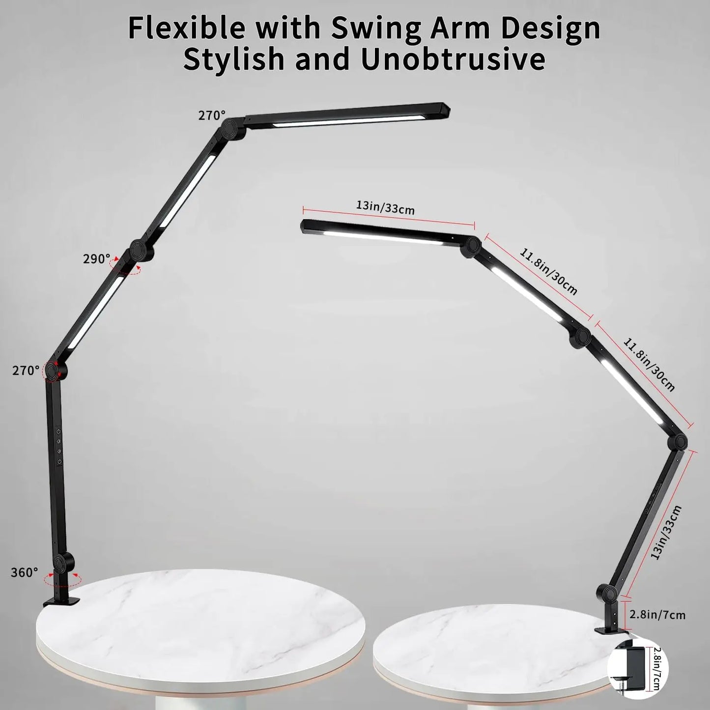 LED Desk Lamp With Clamp Flexible With Swing Arm Sections