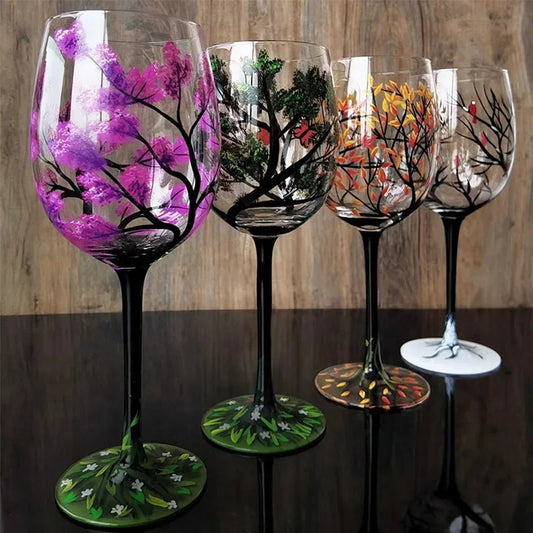 Crystal Glass Painted Creative Four Seasons Wine Goblets