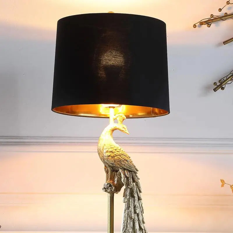 29" Modern Elegant Golden Peacock Table Lamp on Pedestal