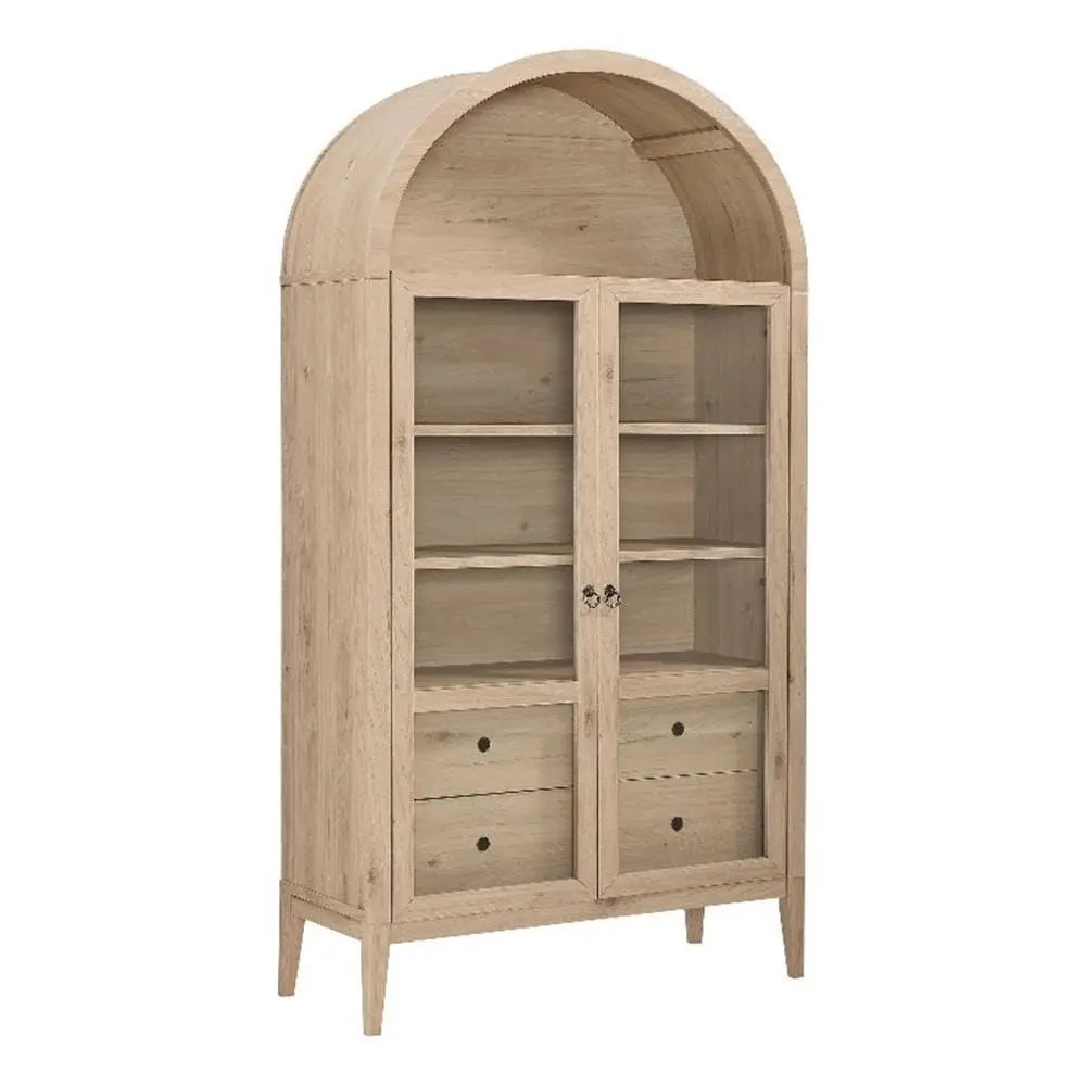 Tall Arched Storage Display Cabinet 74" Walnut Light Oak
