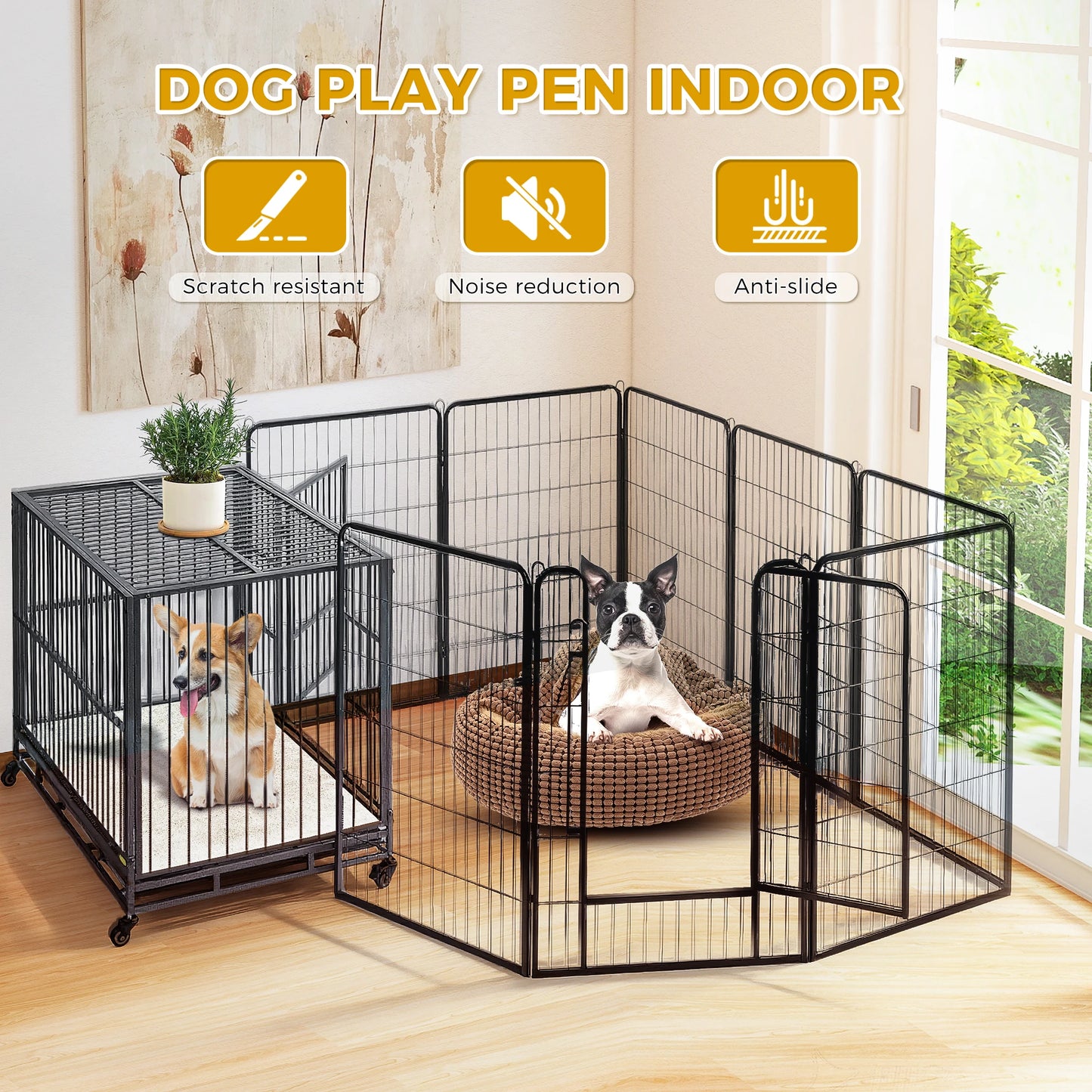 Dog Playpen With Door Outdoor/Indoor Foldable Metal Pet
