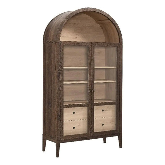 Tall Arched Storage Display Cabinet 74" Walnut Light Oak