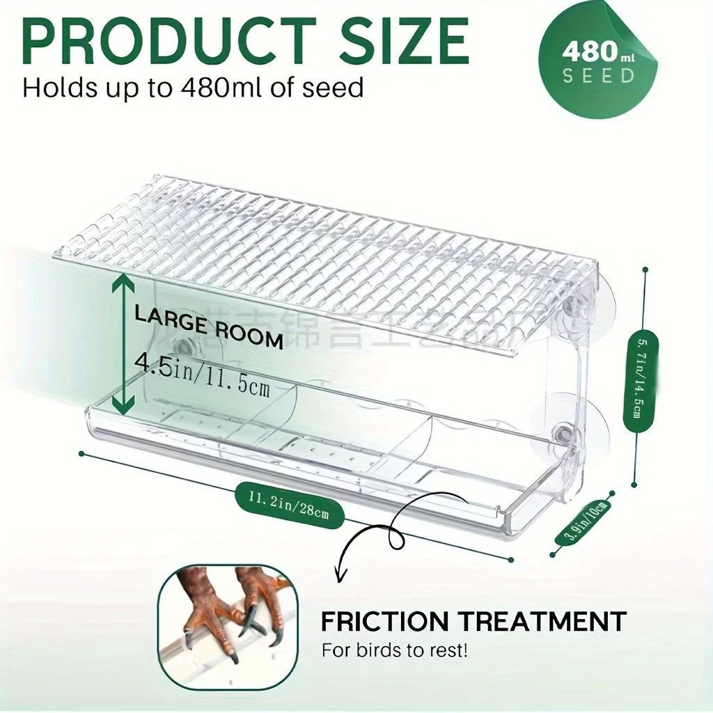 Indestructible Large Window Bird Feeder With Removable Seed & Water Tray