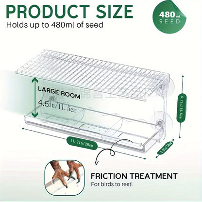 Indestructible Large Window Bird Feeder With Removable Seed & Water Tray