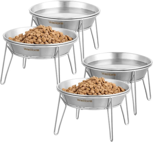 4-Pack Stainless Steel Raised Pet Bowls For Cats And Dogs