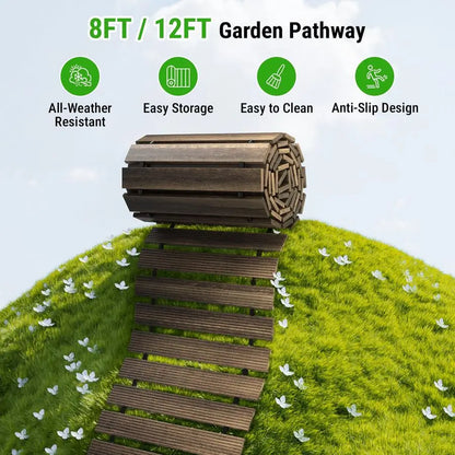 8FT x 17IN Wooden Garden Pathway, Outdoor Roll-out, Walkway