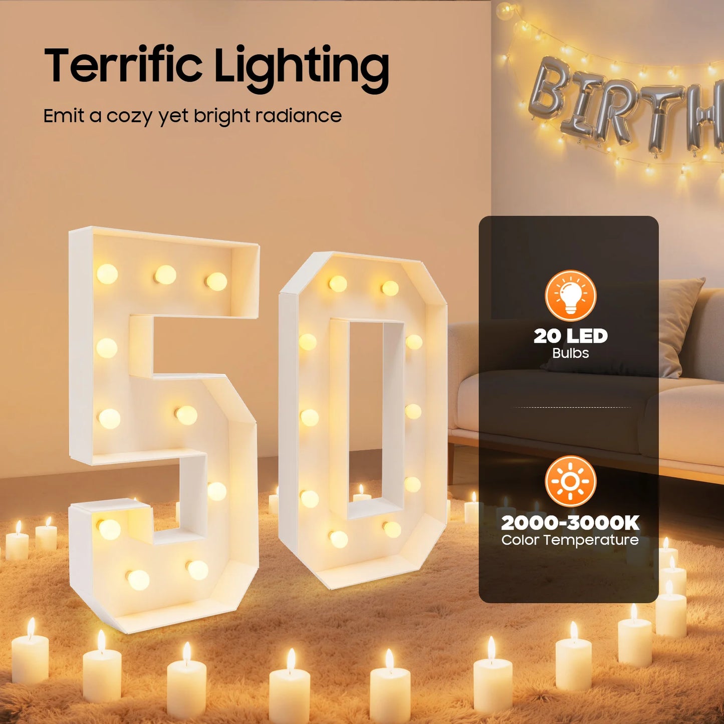 30/40/50/60 Giant Number Led Light 100cm DIY For Holiday Event