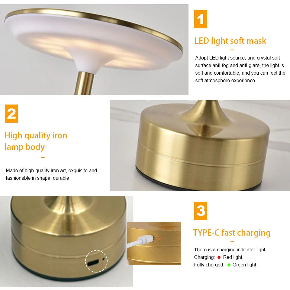 LED Table Lamp Touch Sensor Portable Bedroom Reading Lamp