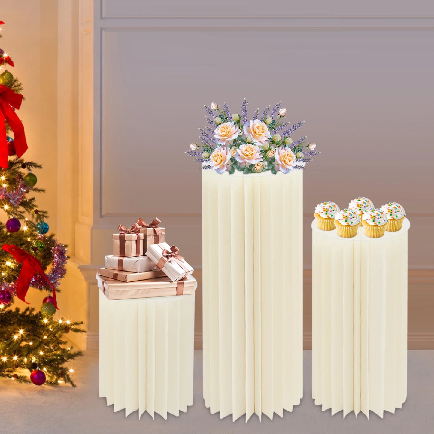 3PCS Wedding Party Flower Stand Cylinder Dessert Table