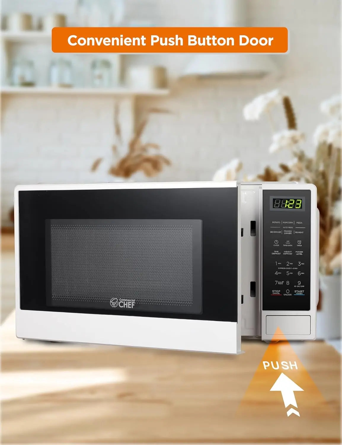 Countertop Microwave Oven LED Display Push Button Door