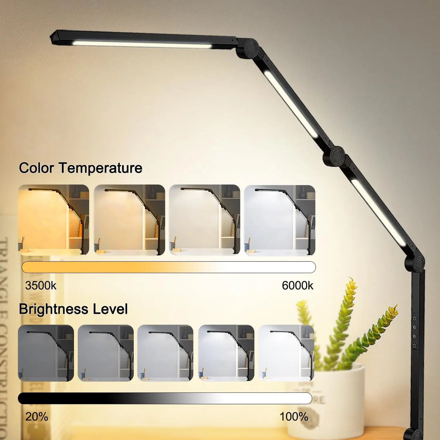 LED Desk Lamp With Clamp Flexible With Swing Arm Sections