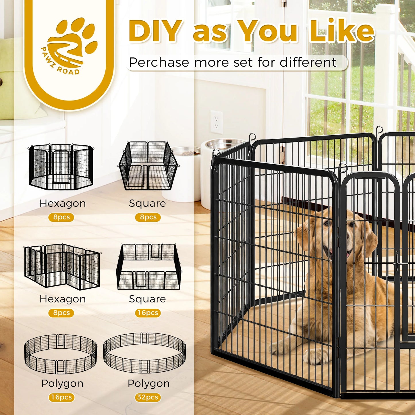 Dog Playpen With Door Outdoor/Indoor Foldable Metal Pet