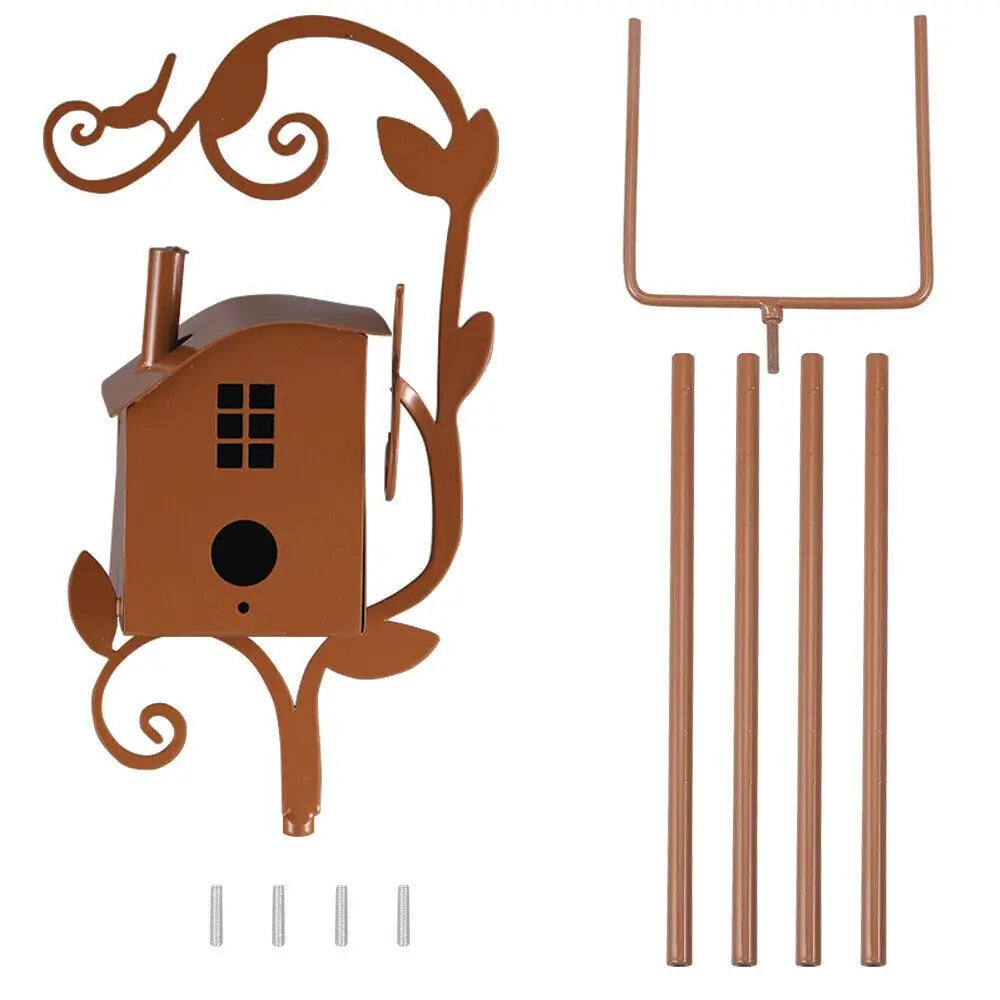 Rustic Metal Birdhouse Art on Stake