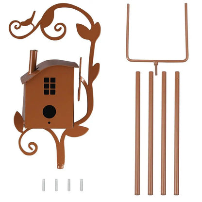 Rustic Metal Birdhouse Art on Stake
