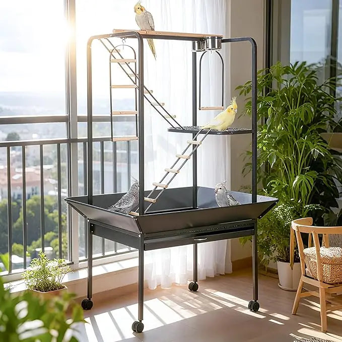 Parrot Playstand With Wheels Bird Cage Stand And Ladder