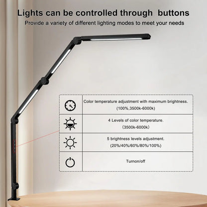 LED Desk Lamp With Clamp Flexible With Swing Arm Sections