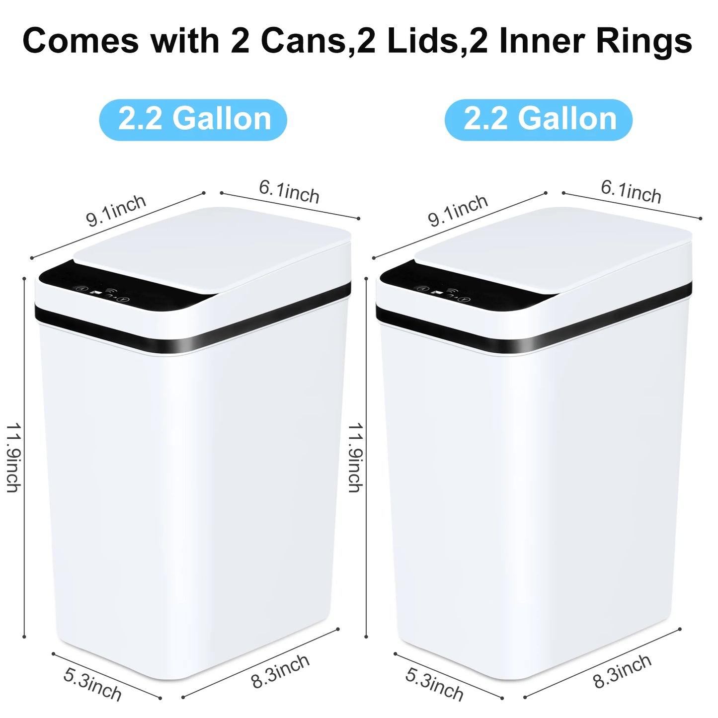 2 Pack 12L Bathroom Automatic Trash Cans Touchless Motion Sensor For Bathroom