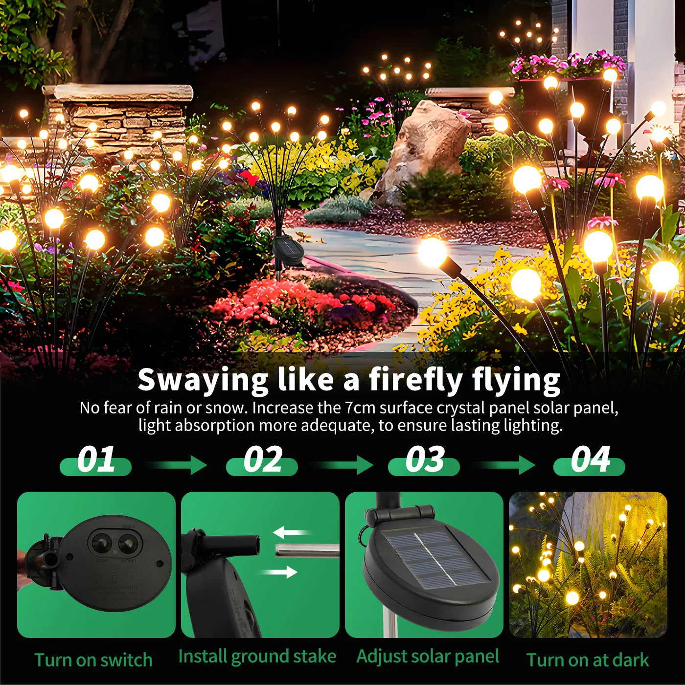 8-Head Solar Firefly Lights LED Waterproof For Outdoor Use