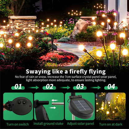 8-Head Solar Firefly Lights LED Waterproof For Outdoor Use