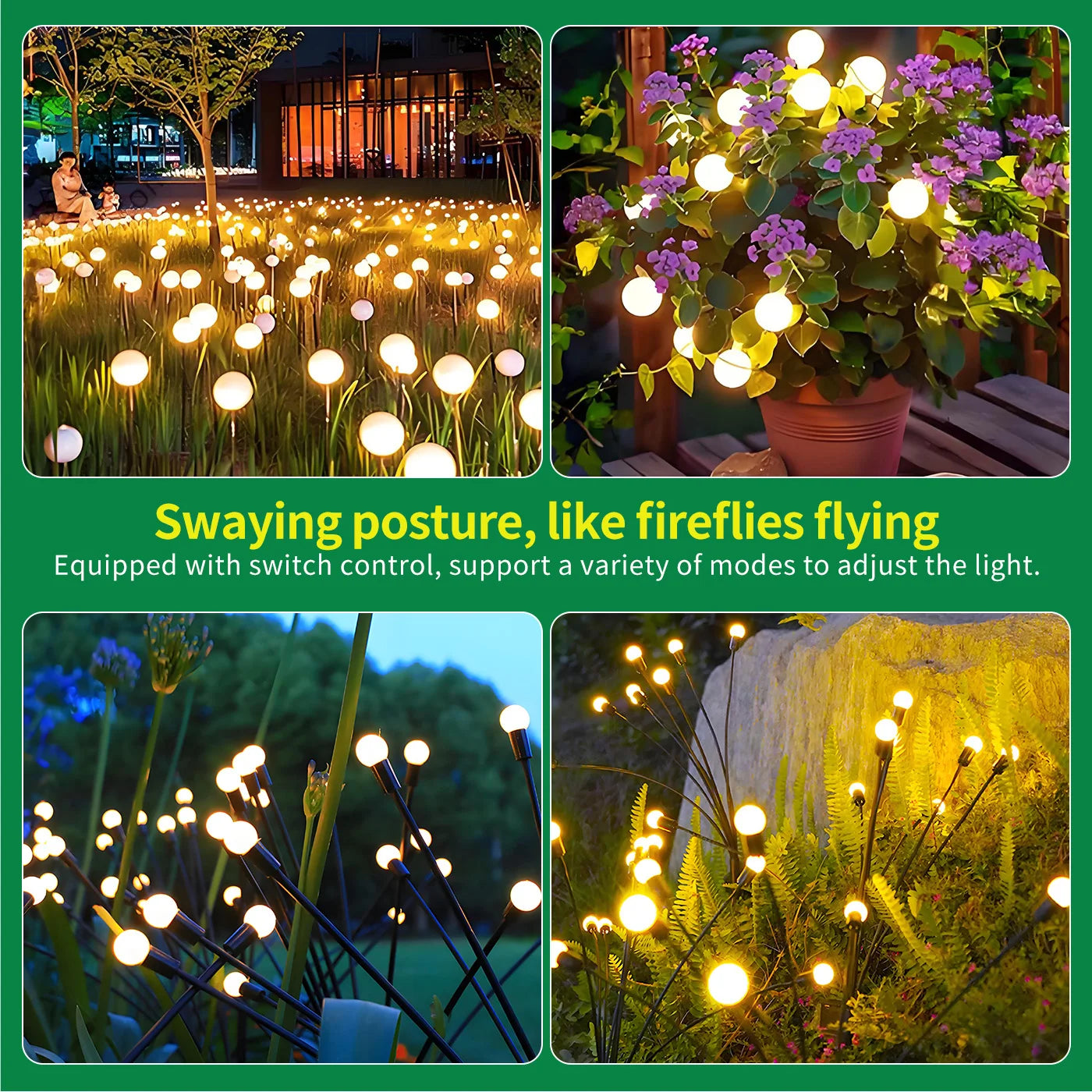 8-Head Solar Firefly Lights LED Waterproof For Outdoor Use