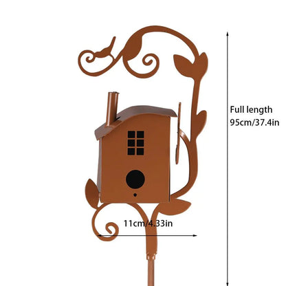 Rustic Metal Birdhouse Art on Stake