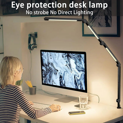 LED Desk Lamp With Clamp Flexible With Swing Arm Sections