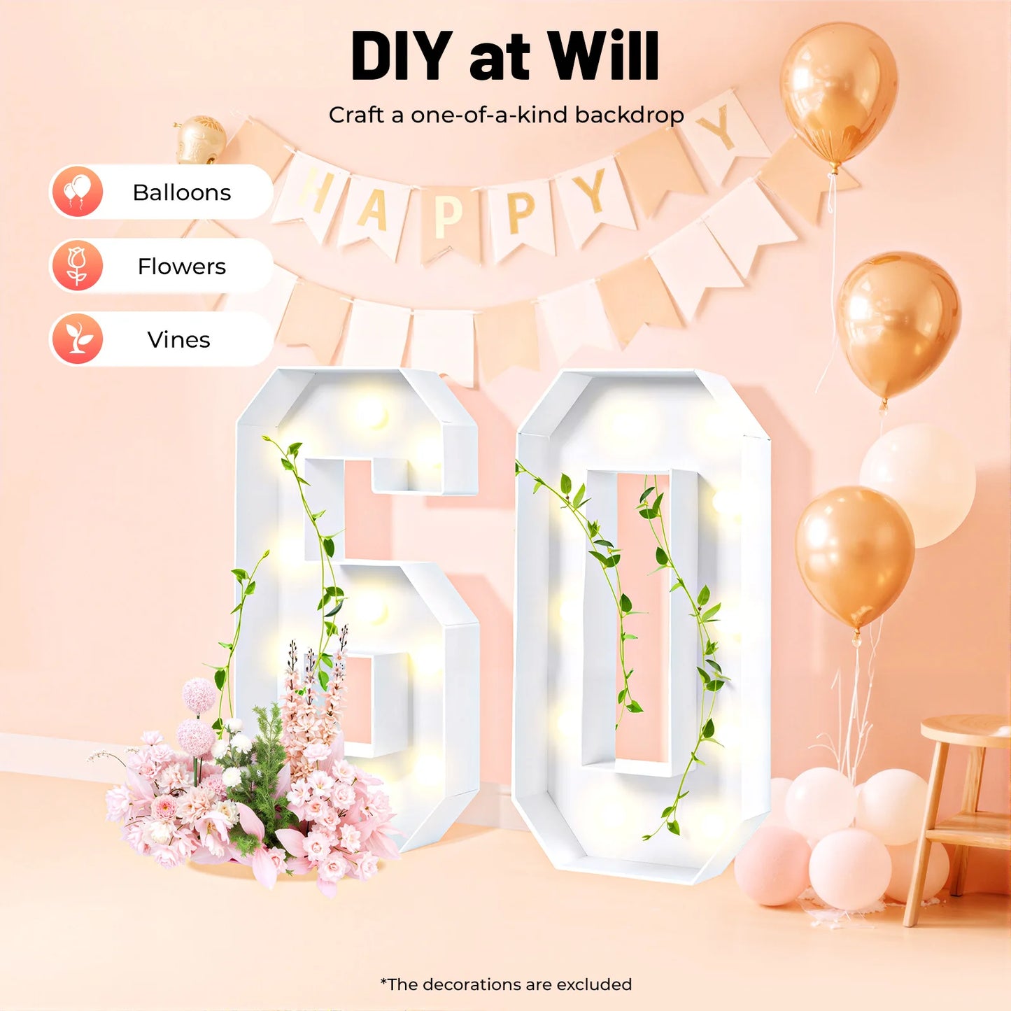 30/40/50/60 Giant Number Led Light 100cm DIY For Holiday Event