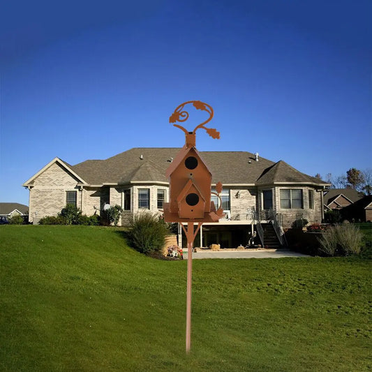 Rustic Metal Birdhouse Art on Stake